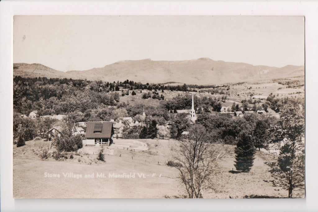 VT, Stowe - Village and Mt Mansfield Bird Eye View - @1937 RPPC - A12560