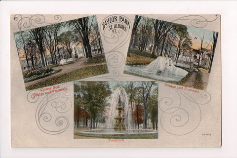 VT, ST ALBANS - Taylor Park, bridge and fountain - @1913 postcard - A12572