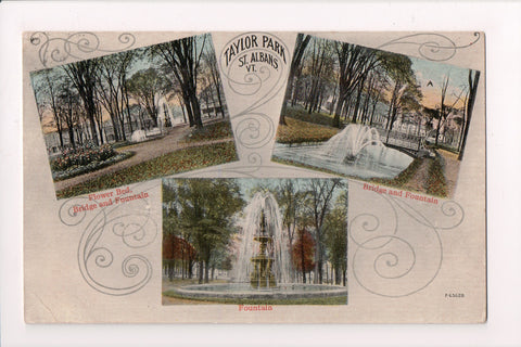 VT, St Albans - Taylor Park, bridge and fountain - @1913 postcard - A12572