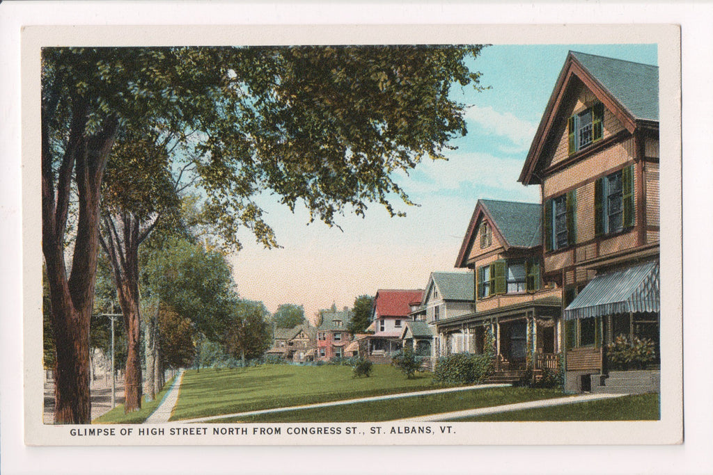VT, St Albans - High St from Congress St - vintage postcard - A12573