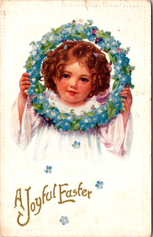 Easter - girl holding a flower wreath around her face postcard - A17077