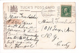 Easter postcard - little chicks around pink, green and red eggs - A19007