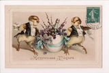Easter postcard - couple of humanized chicks in tuxedo, with champagne - A19009
