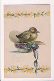 Easter postcard - little duck sitting inside a straw hat - A19016