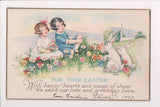Easter - boy and girl with 2 rabbits - Series 1166D - A19028