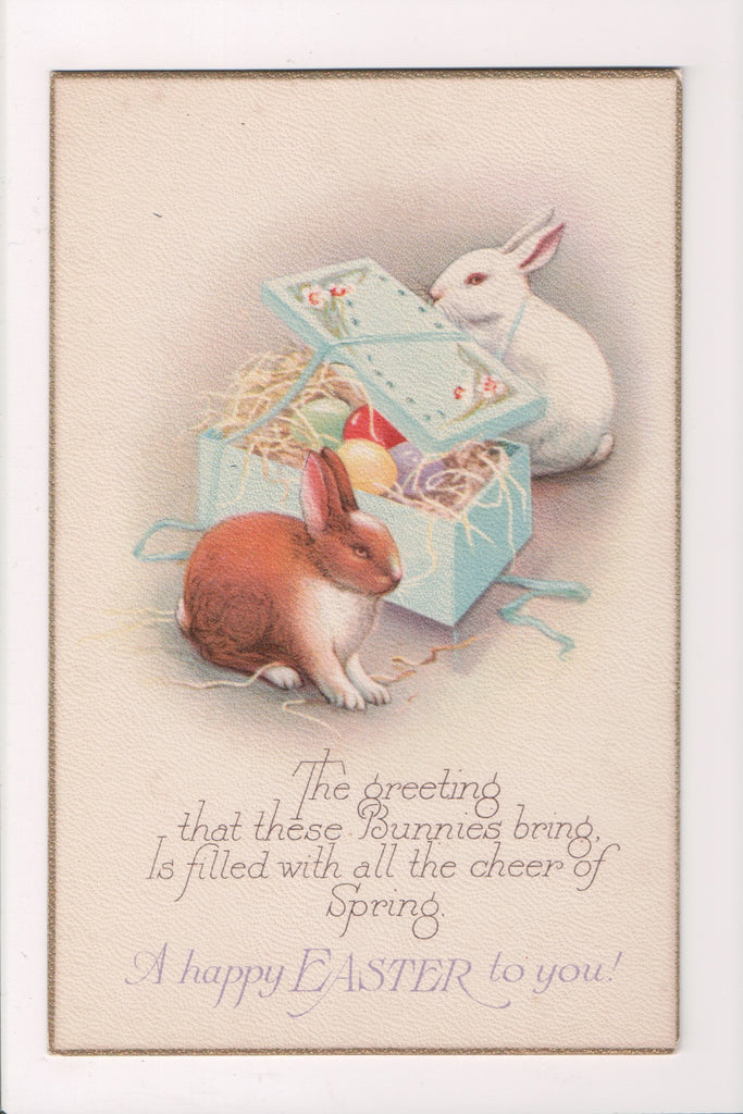 Easter postcard - bunnies opening a blue box - A19031