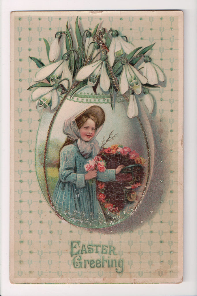 Easter postcard - girl, snow drop flowers - A19032