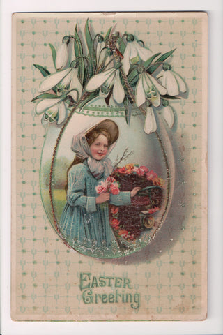 Easter postcard - girl, snow drop flowers - A19032