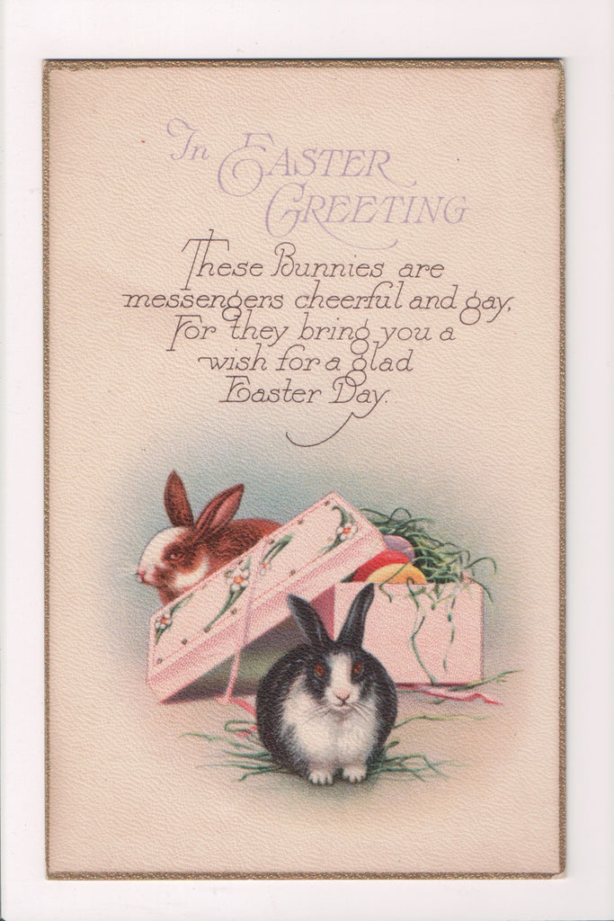 Easter postcard - bunnies opening a PINK box - A19042