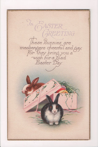 Easter postcard - bunnies opening a PINK box - A19042