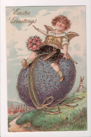 Easter - boy angel with wings sitting on large purple egg - A19046