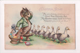 Easter postcard - EASTER JOYS w/cat, ducks and bunny - A19050