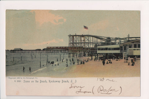 NY, Rockaway Beach, Long Island - Beach scene inc roller coaster - A19326