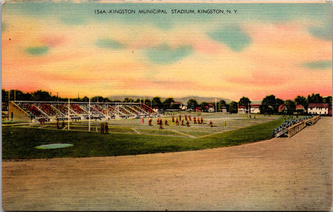 NY, Kingston - Municipal Stadium - team playing football? postcard - A19458