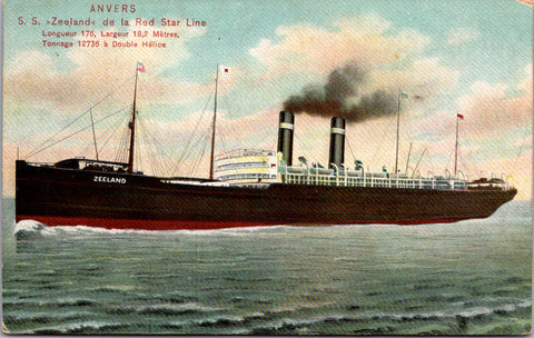 Ship Postcard - ZEELAND, SS - (original SOLD) Red Star Line - 1911 postcard