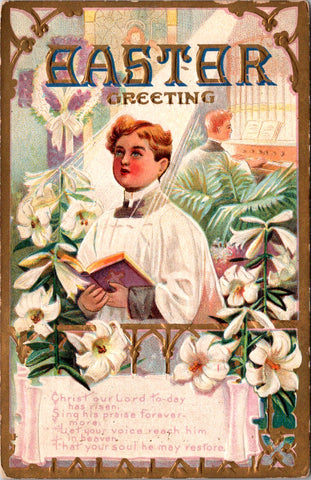 Easter - Altar boy and organist amongst the lilies postcard - A19559