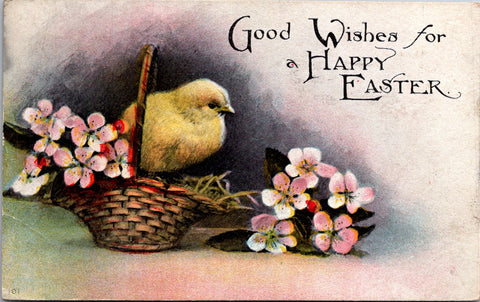 Easter - chick in a basket postcard - A10577