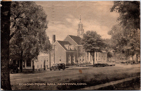 CT, Newtown - Edmond Town Hall - 1947 postcard - A19583