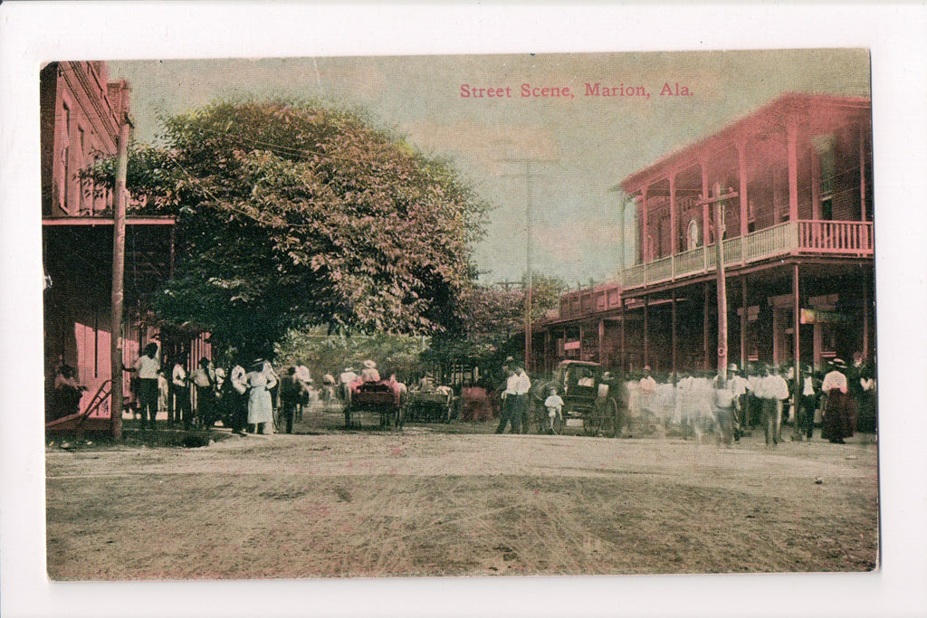 AL, MARION - Street Scene with people, wagons - postcard - G17064