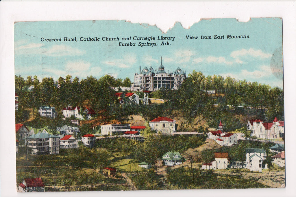AR, EUREKA SPRINGS - Crescent Hotel, Catholic Church - z17065 - postcard **DAMAG