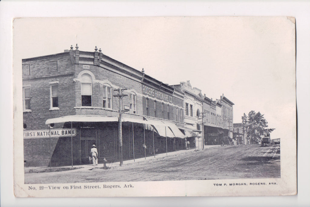 AR, ROGERS - First Street View, First National Bank, Hardware Store - A06733