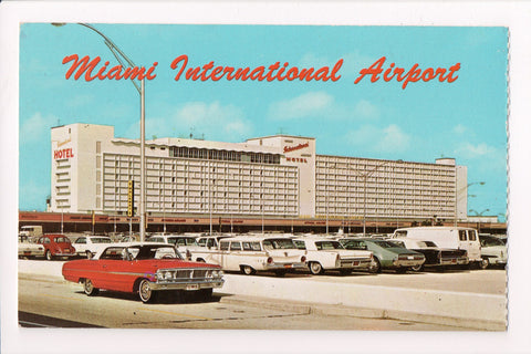 FL, Miami - International Airport postcard, Old cars incl Red VW Bug - w02842