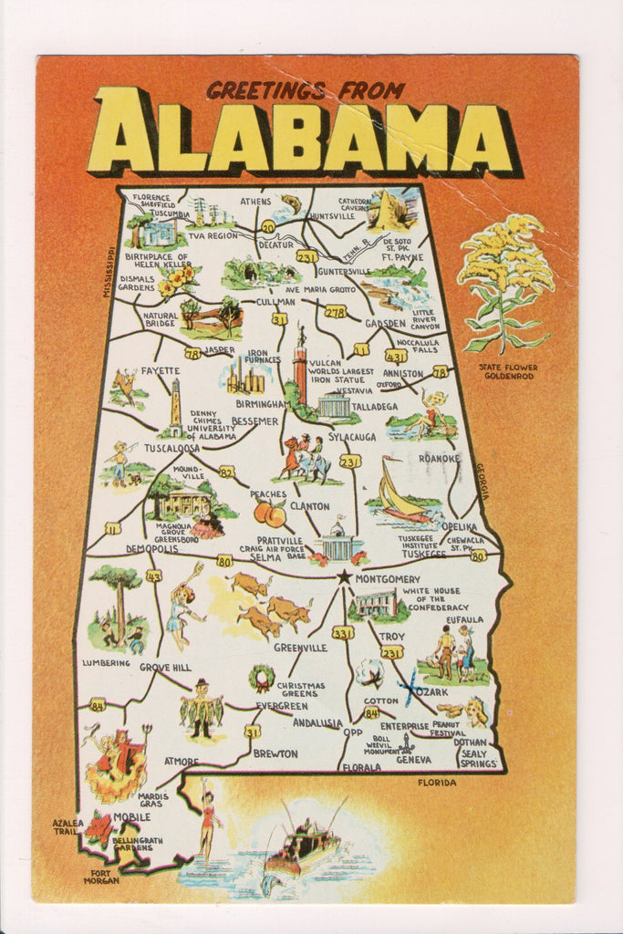 AL, Greetings from - STATE MAP postcard - B04040