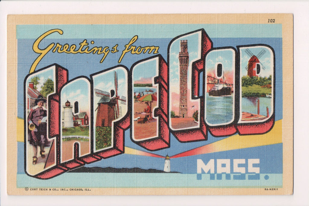 MA, CAPE COD - Greetings from - Curt Teich postcard 8A-H2911 - B04180