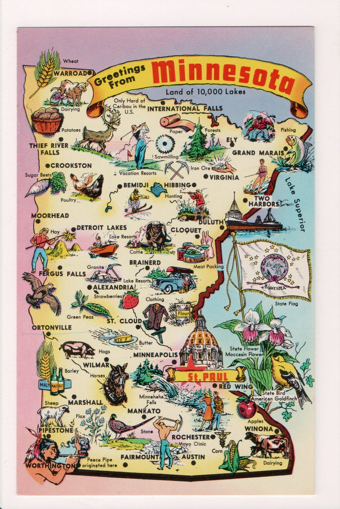 MN, Greetings from - STATE MAP postcard - B05061