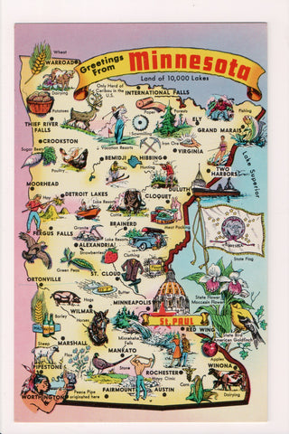 MN, MINNESOTA - STATE MAP postcard - B05061