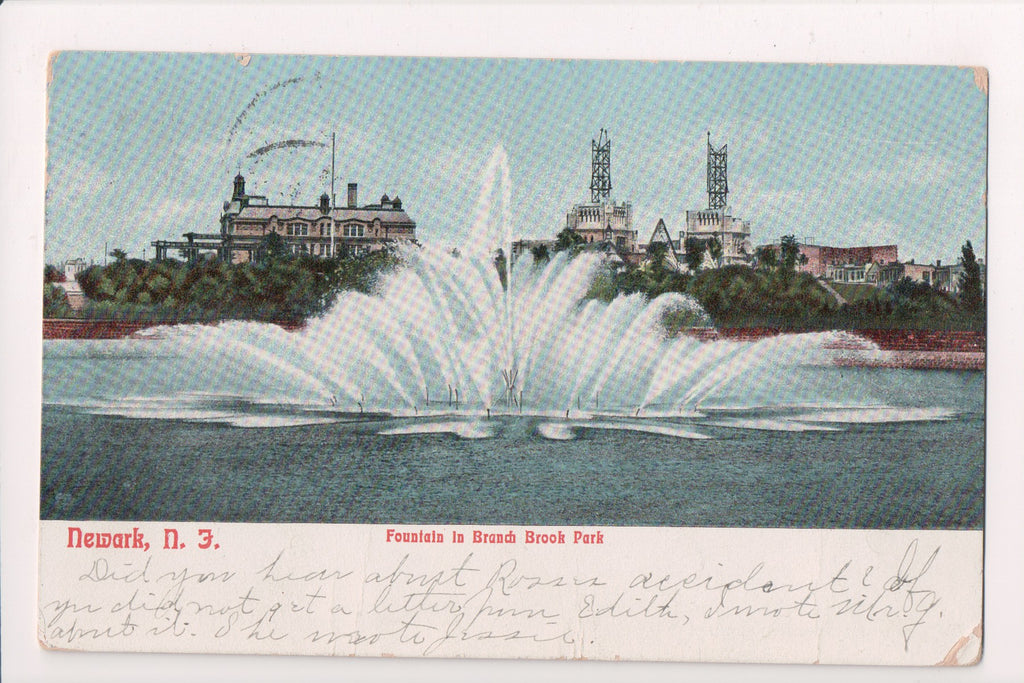 NJ, NEWARK - Branch Brook Park - Fountain postcard - B05129
