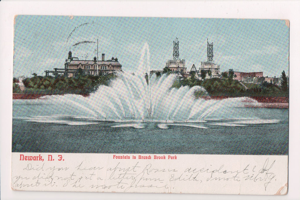 NJ, Newark - Branch Brook Park - Fountain postcard - B05129
