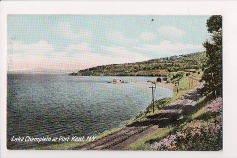 NY, PORT KENT -  Railroad Train Tracks along Lake Champlain postcard - B05318
