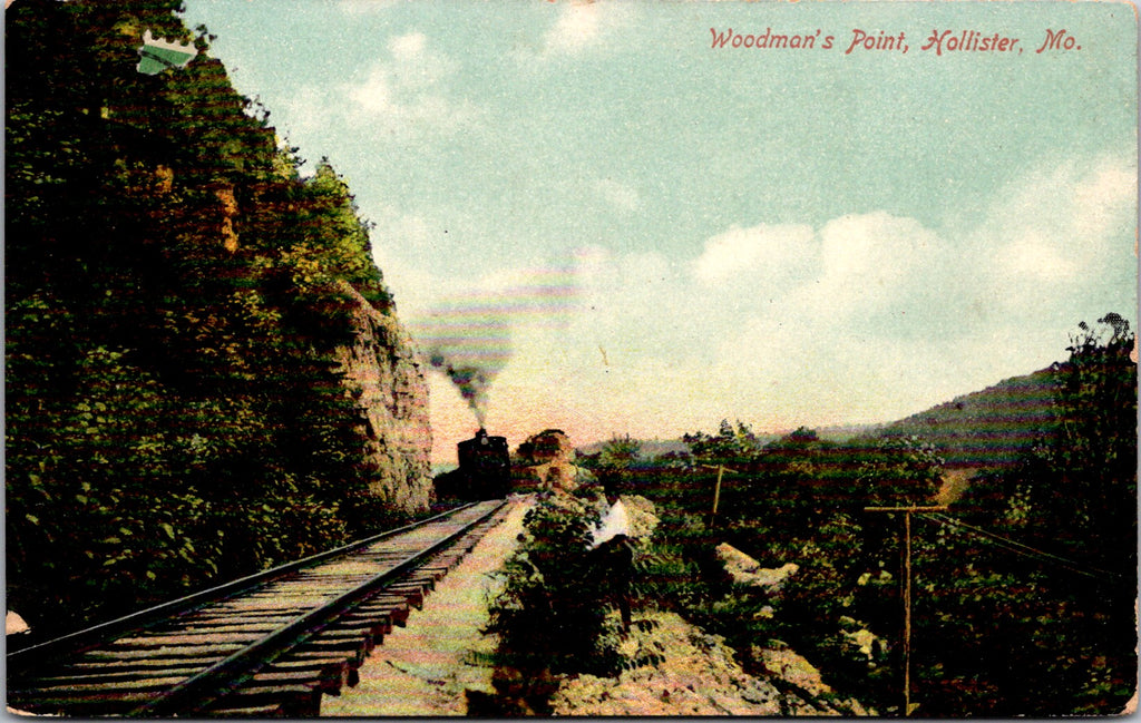 MO, Hollister - Woodmans Point - Railroad train coming down track - B05231