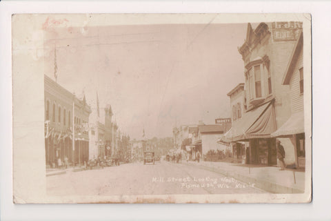 WI, PLYMOUTH - Mill St - signs: Stolper Bros, Variety, Shoes - RPPC - B06061