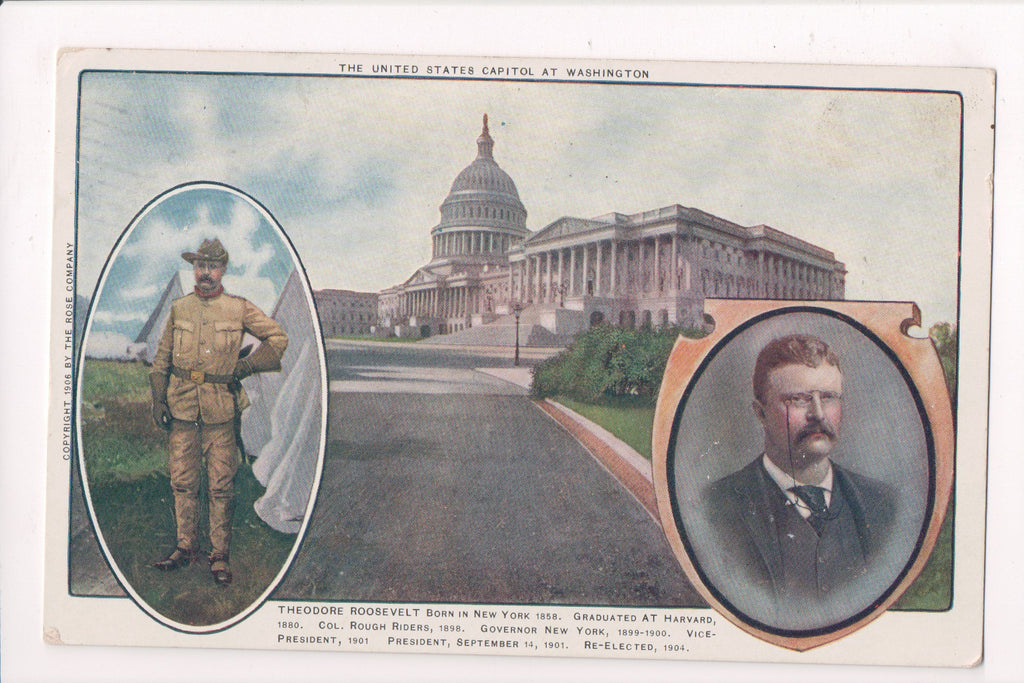 Misc Military - Theodore Roosevelt president - @1907 info stats postcard - B0616