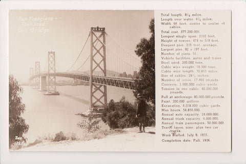 CA, SAN FRANCISCO - OAKLAND BAY BRIDGE w/stats - RPPC - B06306