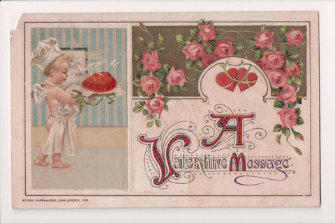 Valentine postcard - A Valentine Message - angel baker, apron - B06385