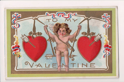 Valentine postcard - To my Valentine - bare angel swinging - B06414