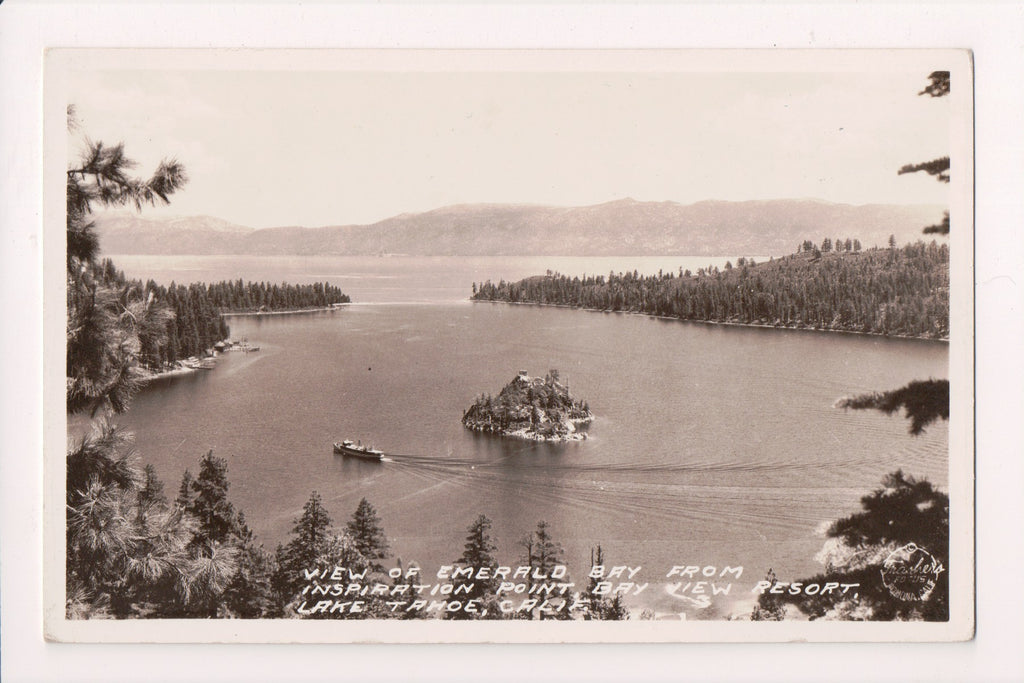 CA, LAKE TAHOE - Emerald Bay from Inspiration Point - Frashers RPPC - B06453