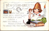 New Year - girl with bell on head reading Farmers Almanac - Whitney Made - B0648