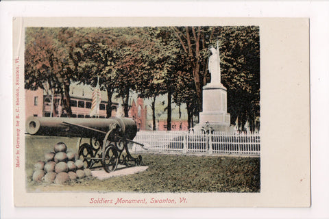 VT, SWANTON- Soldiers Monument, canon, balls - B C Sheldon postcard - B06501