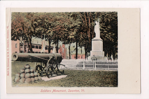 VT, Swanton - Soldiers Monument, canon, balls - B C Sheldon postcard - B06501