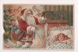 Xmas postcard - Christmas - Santa next to girl in bed - B06592