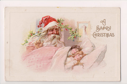 Xmas postcard - Christmas - Santa watching kids in bed - B06674