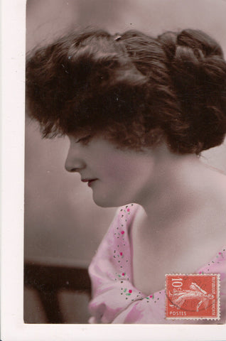 People - Female postcard - Pretty Woman - V K RPPC - hand colored - B08086