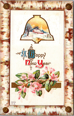 New Year - Brown Birch type frame - Nash postcard - B10087