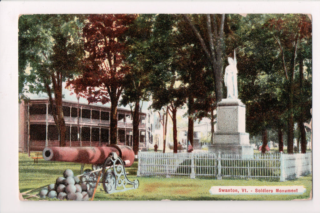VT, Swanton - Soldiers Monument, canon and balls postcard - B11127