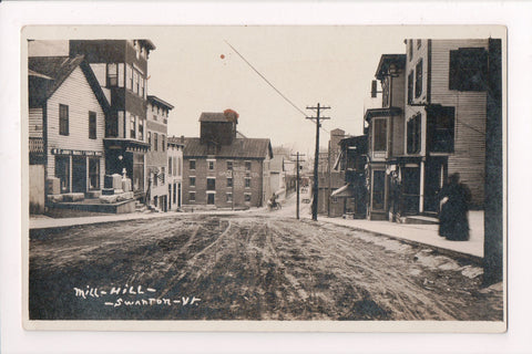 VT, SWANTON - street scene - W S Judds Marble and Granite, Barber Pole RPPC - B1
