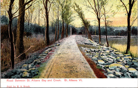 VT, St Albans - road between the Bay and Creek - 1906 postcard - B11358